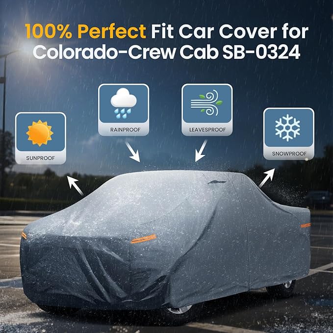 2026 Upgrade Truck Cover Waterproof All Weater - See Vehicle Size Chart - Heavy Duty Outdoor Truck Pickup Cover for Chevrolet Colorado, Toyota Tacoma/Tundra etc. Length up to 220 inch.