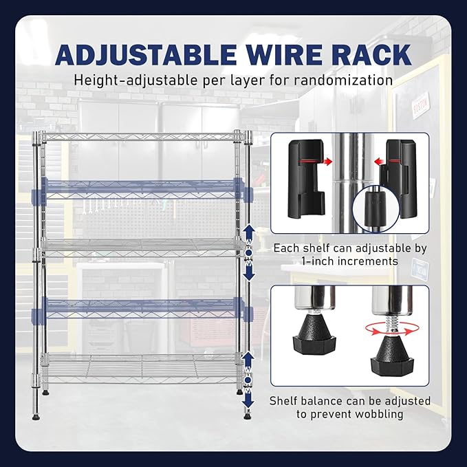 PayLessHere | 3-Tier Wire Shelf | 23"x13"x30" | Chrome | Adjustable Racks | Heavy-Duty Storage Shelves, Holds Upto 450 lbs | Rust-Resistant, No-Tool Assembly | for Home, Garage Shelving