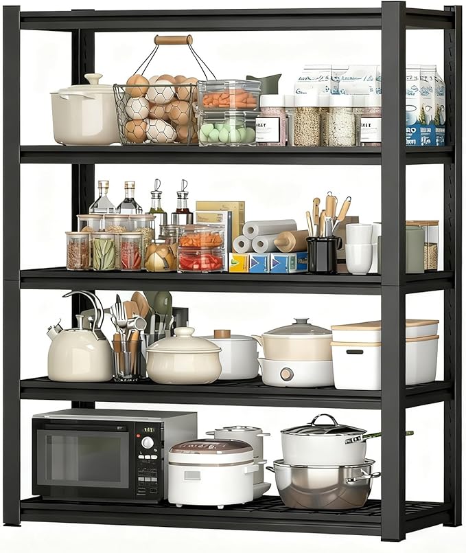 HYCHIKA 5-Tire Garage Shelving Units Storage Shelves Rack, 72 Inches Height Heavy Duty Adjustable Steel 3000 lbs Industrial Metal Shelf for Basement, Garage Organization (72" H x 59" W x 24" D)