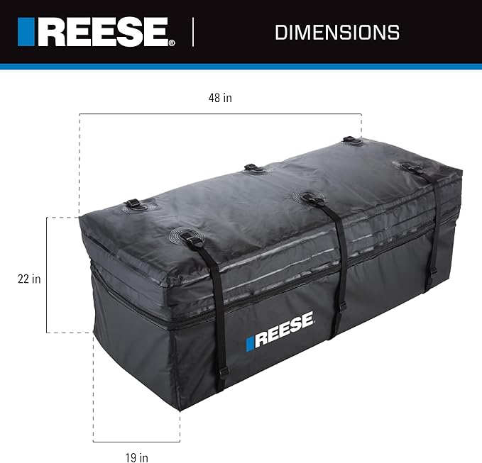 Reese 1044000 Olympia Hitch Mount Expandable Cargo Carrier Bag, 48 Inch x 19 Inch x 18 Inch to 22 Inch, 11.5 cu. ft. Capacity, Fits 48 X 20” Cargo Carriers