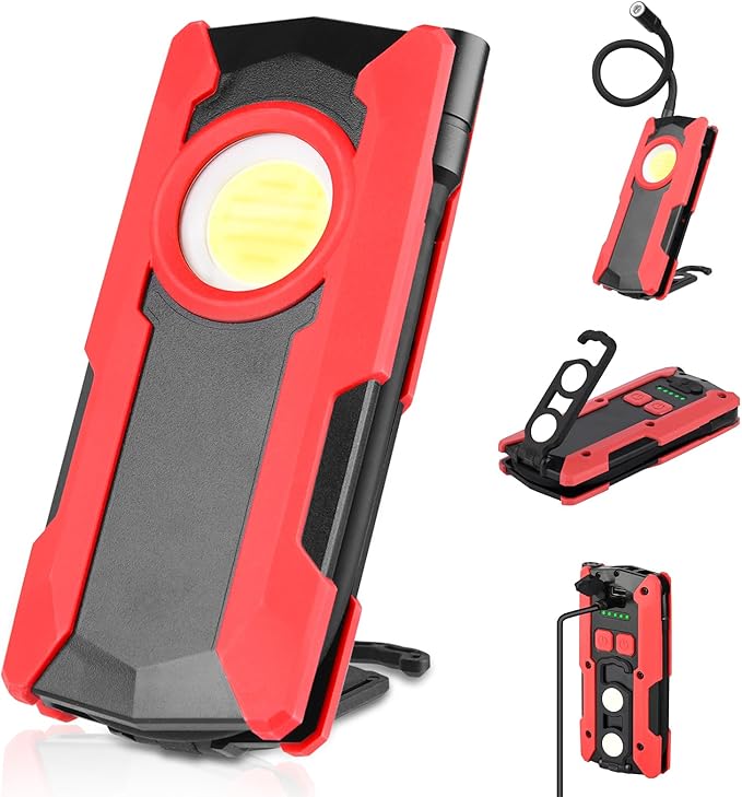 Rechargeable LED Work Light, OTYTY 40W 2000LM Magnetic Work Light Battery Powered Portable Flood Light with Gooseneck Flashlight for Car Repairing, Camping, Inspection (GFR)