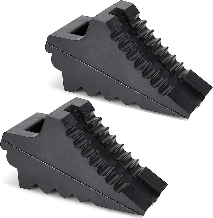 Wheel Chocks for Cars, RVs, Trucks, Trailers, and Vehicles G.V.W. up to 4T, 2 Pack - Anti Slip Bottom Tire Chock for All Weather Use - RV, Travel Trailer, Pop Up Camper Accessory