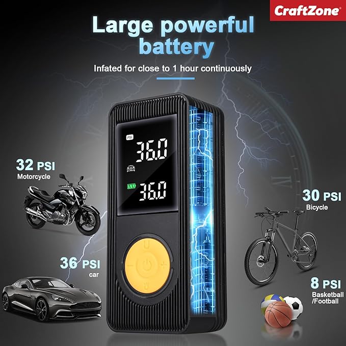 Tire Inflator Portable Air Compressor for Car,150 PSI,Cordless Air Pump with Digital Pressure Gauge, LED Light and Auto Shut-Off Function,Tire Inflator for Car, Motorcycle, Bicycle, Ball