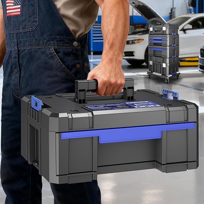 18 Inch Tool Box with Drawer | AIRAJ Stackable Modular Tool Organizer Box Storage System | Garage Storage | Home Repair | Professional Use | (SC1-C)