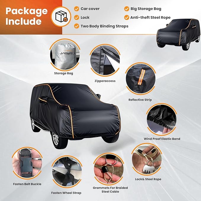 Super Lightweight Car Cover Waterproof All Weather Winter Snow SUV Cover All Weather Waterproof,UV Rain Protection Easy Carry Cover Fit SUV 191" to 200"