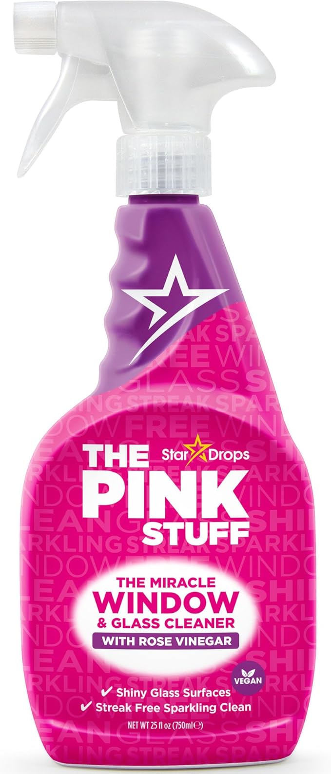 The Pink Stuff Stardrops Miracle Window and Glass Cleaner with Rose Vinegar Spray 750ml 20759