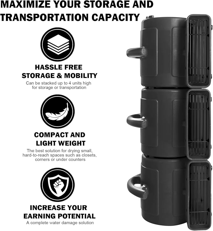 MOUNTO 1/5hp Air Mover 800cfm Blower Fan Carpet Floor Drying Fan - 3-Speed Compact Air Mover w/Dual Outlet, 10ft Power Cord for Drying, Cooling, Air Circulation (Black)