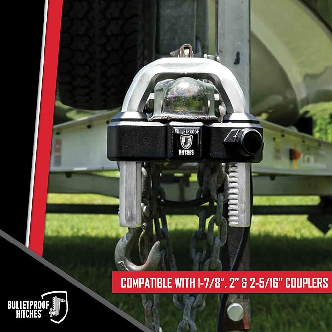 BulletProof Hitches - Extreme Duty Trailer Coupler Lock - Universal Trailer Lock with 1" Solid Steel Bar - Fits 1-7/8", 2" and 2-5/16" Couplers - Heat-Treated & Pick-Resistant