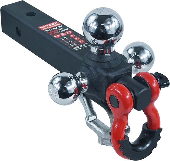 Trailer Hitch Tri-Ball Hitch with Rotatoble Tow Shackle and Tow Hook, fits for 2-inch Receiver, Chrome Trailer Ball…