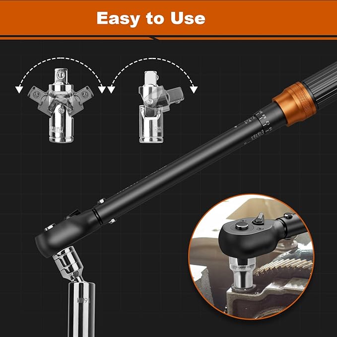 14 PCS Swivel Magnetic Spark Plug Socket Set with Torque Wrench 3/8 Inch Drive, 10-60 Nm 72 Tooth Click Torque Wrench with Universal Joint, Extension Bar, Bits for Easy Spark Plug Removal
