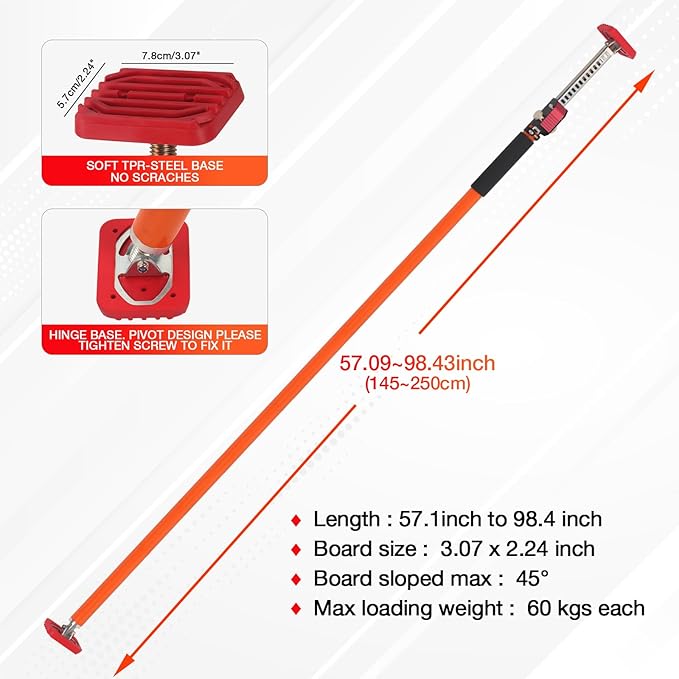 MOETER Adjustable Support Pole, 2 Pack Cabinet Jack Support Pole 57–98 Inch, Quick-Adjust Telescopic Support System with Non-Slip Pads for Cabinet Lift, Drywall, Home Renovation