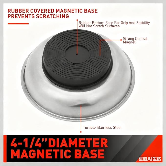 4PC Magnetic Tool Set: Magnetic Bowl + 2 Sizes Magnetic Trays + 25" Telescoping Pickup Tool – Durable Magnetic Parts Tray for Garage/Mechanics/DIY Repairs