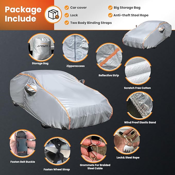 Large SUV Car Cover Waterproof All Weather for Automobiles, Outdoor Full Size SUV Cover Rain Sun UV Protection, Universal Fit for Chevrolet Tahoe, Lincoln MKT, GMC Envoy Fit 201" to 215"