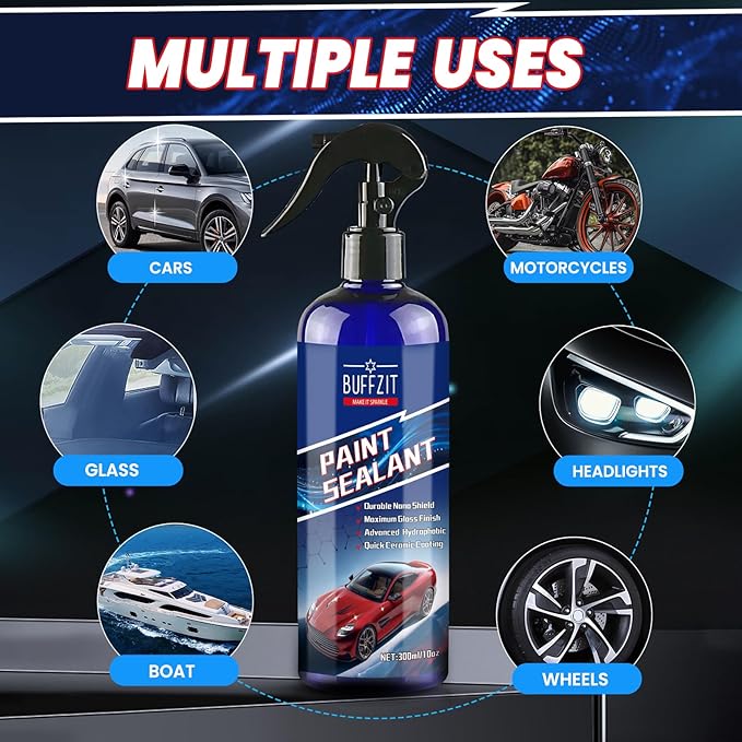 Paint Sealant Spray Quick Effect Coating Agent for High Gloss Shine & Protection All-in-One Waterless Wash Wax Hydrophobic Polish for Cars Motorcycle Trucks & RVs with Microfiber Towel 10oz/300ml