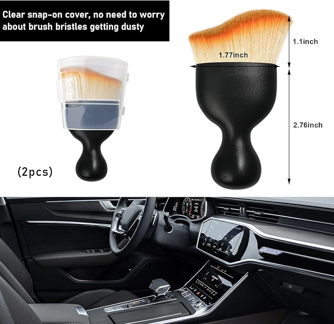 Ziciner 2 PCS Car Detailing Brush, Curved Soft Bristles Auto Removal Dust Collectors, Universal Vehicle Dashboard, Air Conditioner Vents etc Interior Cleaning Tool Accessories (Yellow)