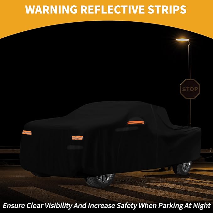 Universal Car Cover Waterproof All Weather 210D-PU, UV Sun Rain Protection, Fits for Truck Length 251"-266", with Left Side Zipper, Black
