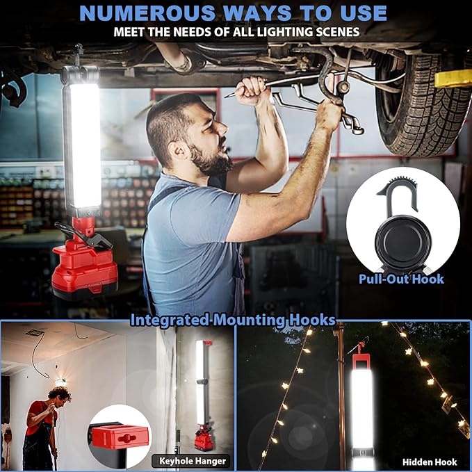 2400LM LED Work Light Clip on Light Compatible with Craftsman C3 19.2V Battery, 30W Flood Light for Car Repairing, Camping, Emergency and Job Site Lighting