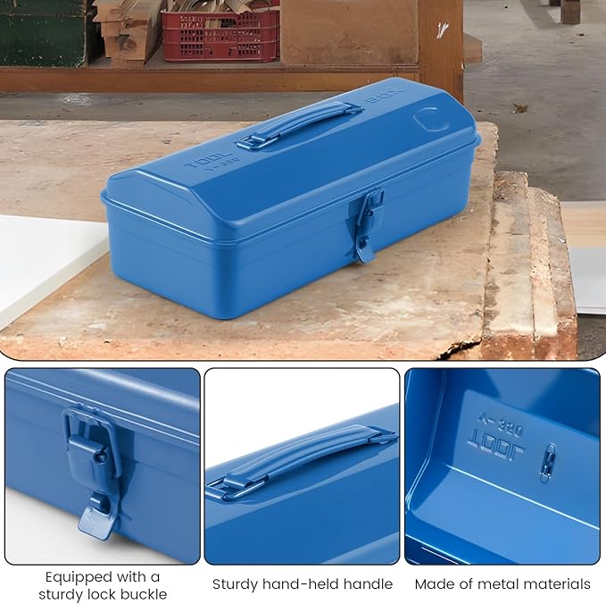 Large Metal Tool Storage Box with Handle for Workshop,15 inches Portable Tool Case with Lid，Locking Organiser Box for Hardware Part(blue)