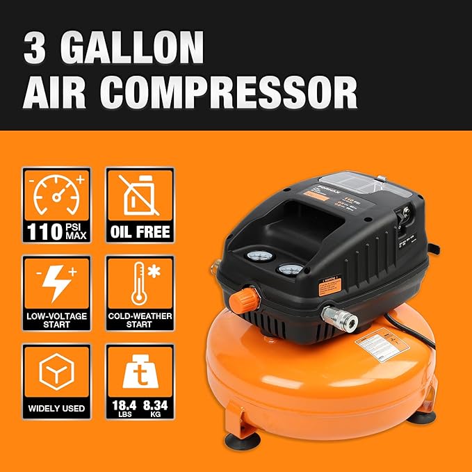 FORNAX Pancake Air Compressor, 3 Gallon, 110 PSI Portable Air Compressor, Oil Free Kits
