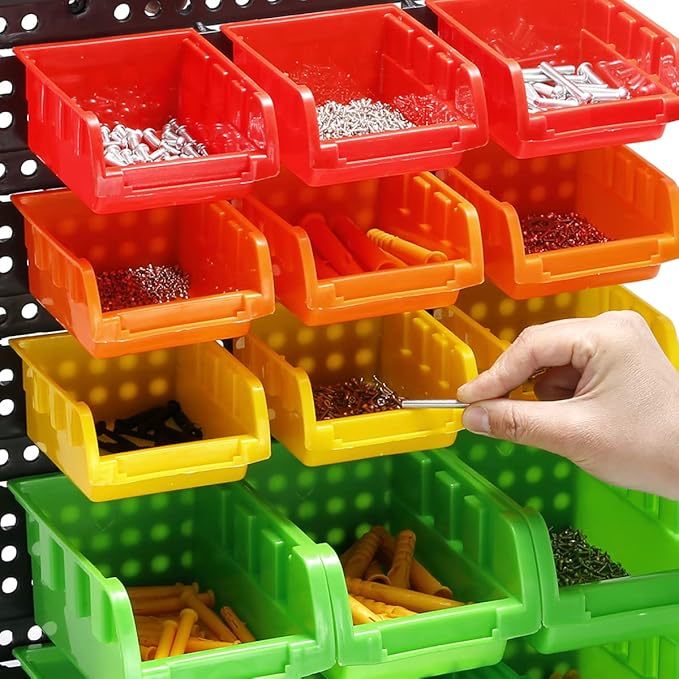 MULSAME Wall Mounted Storage Bins Parts Rack 4 Colors Bin Organizer Garage Plastic Shop Tool, Garage Organizers and Storage (Style-Vivid) 50.4"*32.4"