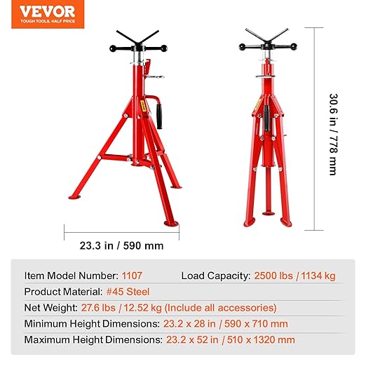Pipe Jack Stand Robust Steel Heavy-Duty Construction | Adjustable Height Range | Folding & Portable Design | Secure Stability | Versatile Applications