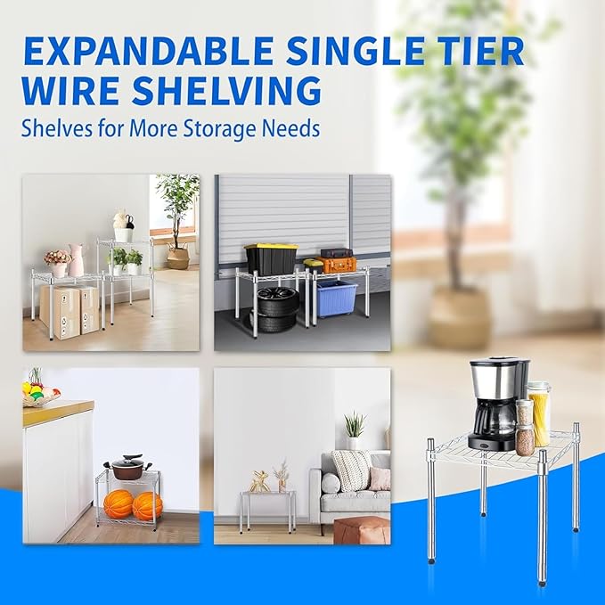 Simple Deluxe 1-Tier Shelving Unit, 15" W x 15" D x 13.8" H Wire Metal Storage Rack, Chrome