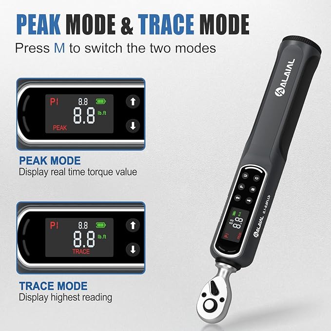 1/4 Drive Digital Torque Wrench, 0.1-8.8 Ft.Lb/0.2-12 Nm Drive Dual Direction Rachet Torque Wrench with Vibration, Buzzer and LED Alert, Electronic Torque Wrench for Bike Motorcycle Car Repair