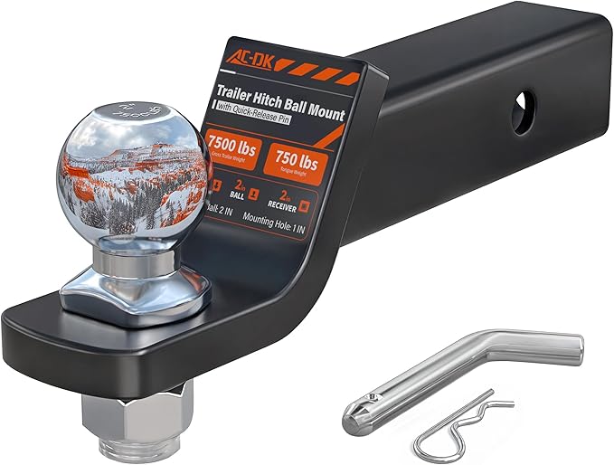 AC-DK Trailer Hitch Ball Mount for 2 inch Receiver,2 inch Drop Hitch,with 2-Inch Ball,7,500 lbs Capacity Ball Hitch, 750lbs Tongue Weight,Includes Hitch Pin