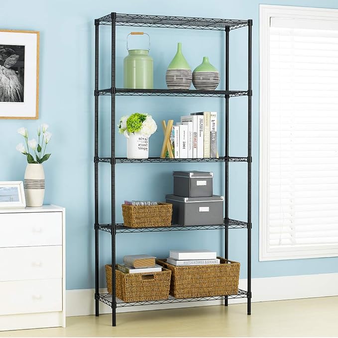 BestOffice 14Dx36Wx72H 5-Shelf Adjustable Storage Shelves Wire Shelving Unit Garage NSF Metal Shelf Heavy Duty Utility Commercial Grade Steel Layer Shelf 1250 LBS Capacity,Black