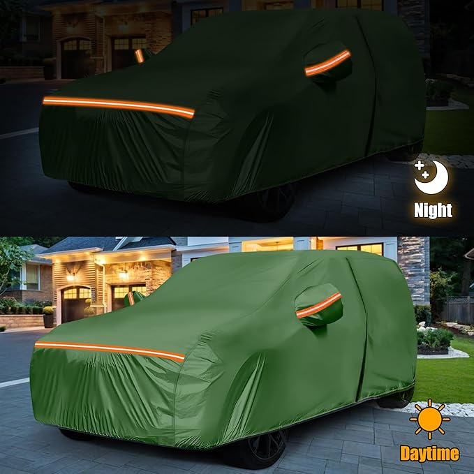 Waterproof Car Covers Replace for 2007-2025 Jeep Wrangler 4 Door, Multilayer Heavy Duty with Cotton Liner All Weather Car Cover with Zipper Door, Windproof Bands for Snow Rain Dust Protection