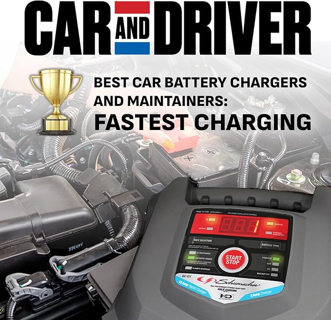 Schumacher Electric 15A Car Battery Charger and Maintainer, 4-in-1 Solution, for 6V/12V Power Sport, Automotive, and Marine Batteries, SC1280