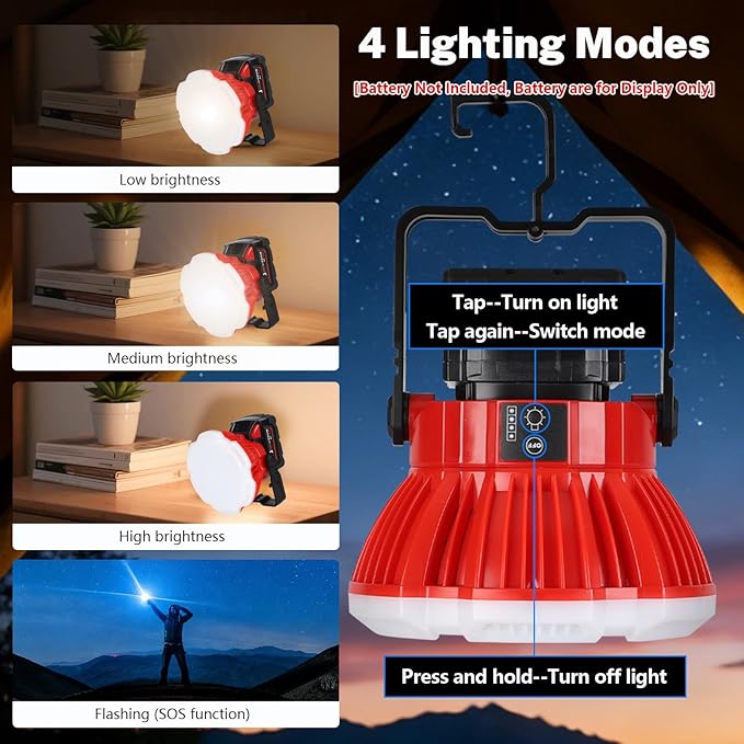 Work Light Cordless Floodlight for Milwaukee M18 18V Battery, 24W Flashlight 2400LM Portable Work Lights with SOS Flash, Tool Lights Workshop Home Repair Garage Camping (NO Battery Included)