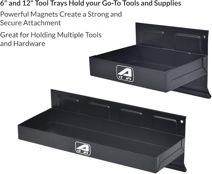 Trayset 4pc Magnetic Toolbox Tray Set, Magnetic Tool Box holder for Cabinet Side Shelf Storage Van Workshop, Tool Trays, Paper Towel and Spray Can Holder, Black