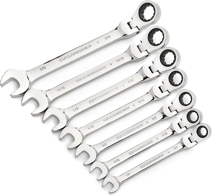 GEARWRENCH 7 Pc. 12 Pt. Flex Head Ratcheting Combination Wrench Set, SAE - 9700