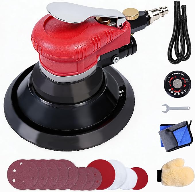 Autolock 5/6 Inches Air Random Orbital Sander,Pneumatic Palm Sander with Extra 5"&6" Backing Plate,Dual-action Sander, Air Orbital Palm Sander for Wood, Composites, Metal(1pcs）