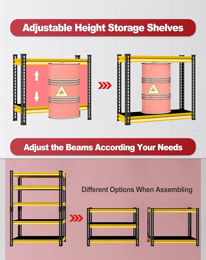 Garage Shelving Heavy Duty, 2200 Lbs Loads Garage Storage Shelves Heavy Duty, 5-Tier Metal Shelving Units and Storage for Basement, Retiple Tanks,40''Wx18 Dx72 H,Yellow