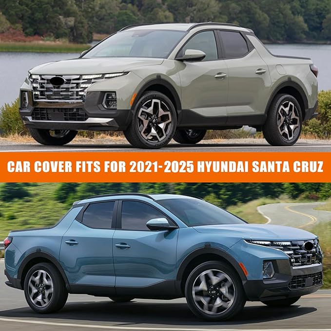 Waterproof Car Covers Replace for 2021-2025 Hyundai Santa Cruz, 6 Layers Silver All Weather Custom-fit Car Cover with Zipper Door & Windproof Bands for Snow Rain Dust Hail Protection