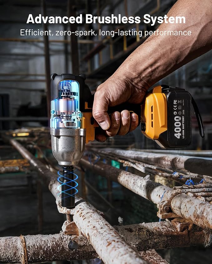 1/2" Cordless Impact Wrench, 1400N·m(1032ft・lbs) Brushless High Torque Impact Gun, Electric Impact Driver, 2x4.0Ah Batteries, LED Light, Charger, 6 Sockets, 3 Variable Speeds for Car/Pickup/Mower