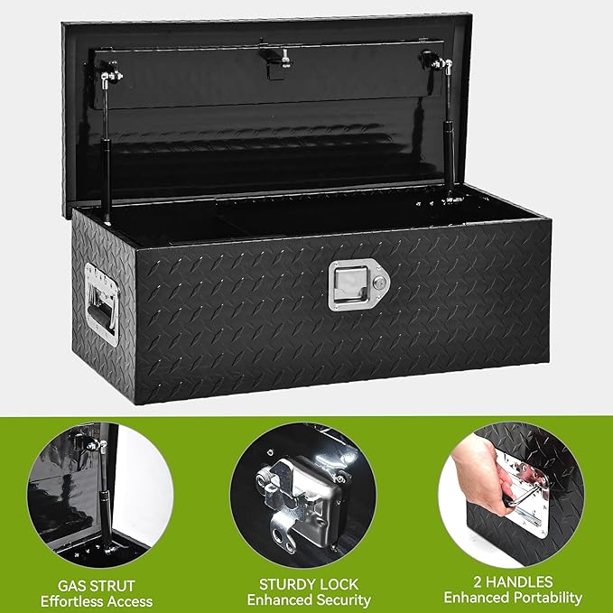 AUTOSAVER88 48 Inch Truck Bed Tool box, Heavy Duty Aluminum Diamond Plate Tool Box Chest, Waterproof Chest Storage Box with Sliding Shelf and Lock for Trucks, Trailers, RVs, Warehouses