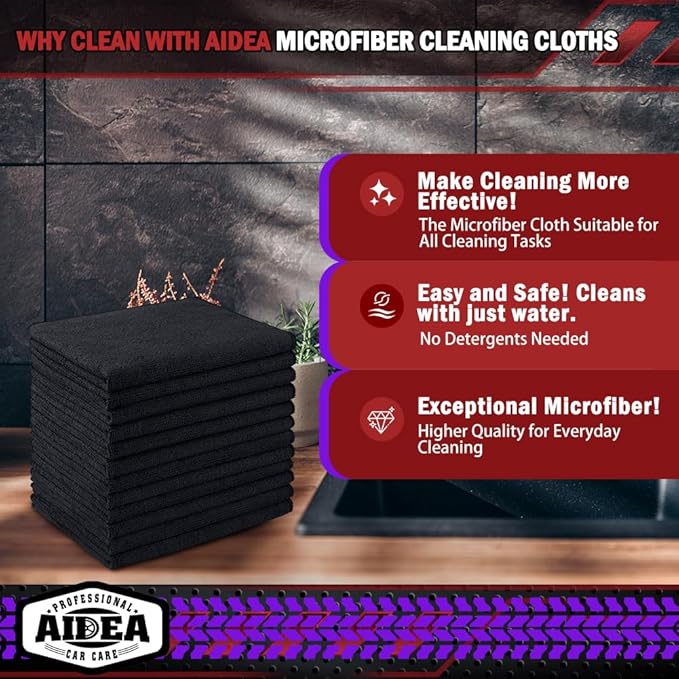 AIDEA Microfiber Cleaning Cloth for Car-12PK, Microfiber Towels for Cars-2PK, Professional Car Drying Towel