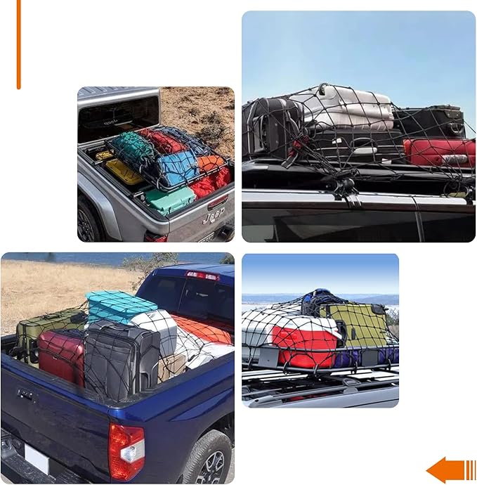 DEDC 4' x 6' Cargo Net for Pickup Truck Bed Stretches to 12' x 18',Universal Heavy Duty Truck Bed Cargo Net for Trailer 4”x4” Latex Bungee Mesh Cargo Net for SUV/Trailer/Ford/Dodge RAM/Chevy/Toyota