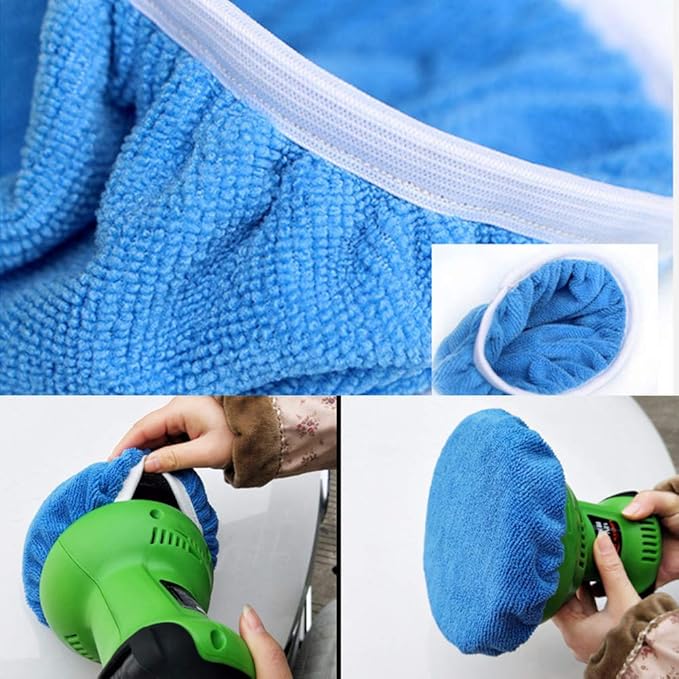 Car Polisher Pad Bonnet Wax Bonnet Set (5 to 6 Inches), 5Pcs Soft Microfiber + 3Pcs Wool Polishing Bonnet Orbital Buffing Pad Cover Waxing Bonnet for Car Polisher