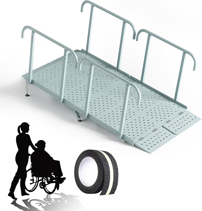 6'L x 36" W Portable Wheelchair Ramp with Handrails, Non-Slip Heavy Duty Handicap Ramp 850lbs Load Capacity, Wheelchair Ramp for Home Steps, Stairs, Doorway
