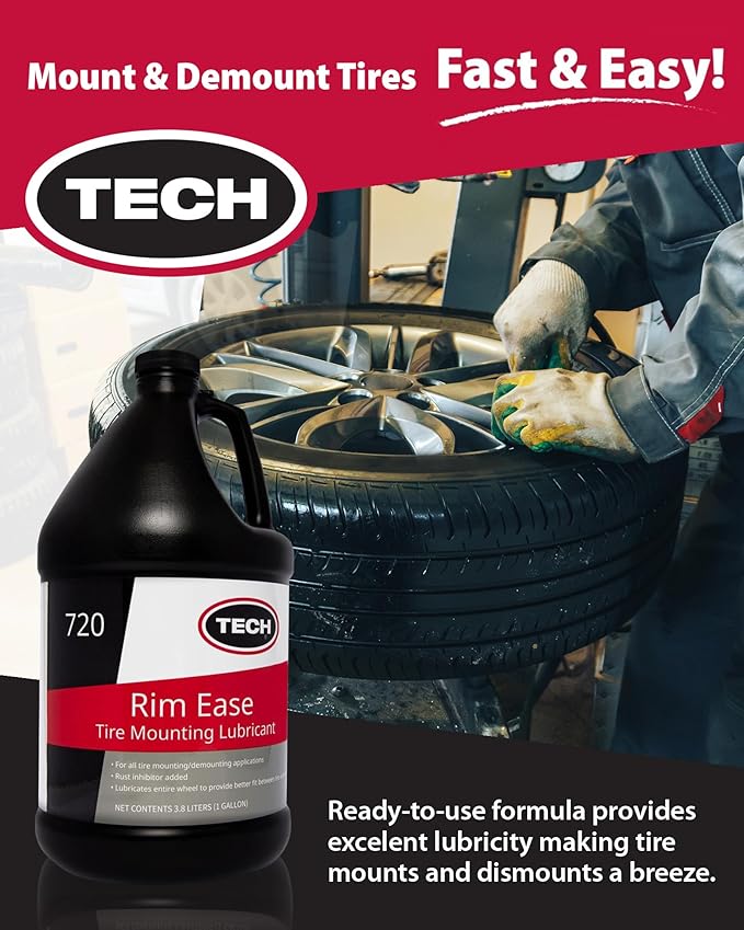 TECH Rim Ease Tire Mounting Lube – Efficient & Easy Tire Mounting & Demounting, Ideal for Automotive & Heavy-Duty Repairs, Petroleum & Silicone-Free, w/Rust Inhibitors, Ready-to-Use Formula, 1-Gallon