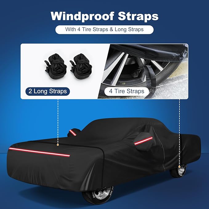 QUNSUNUS Car Cover for Chevrolet El Camino 1968-1977, Waterproof Car Covers with Cotton Lining,All Weather El Camino Cover with Straps and Zipper for Wind, Sun and Dust Protection
