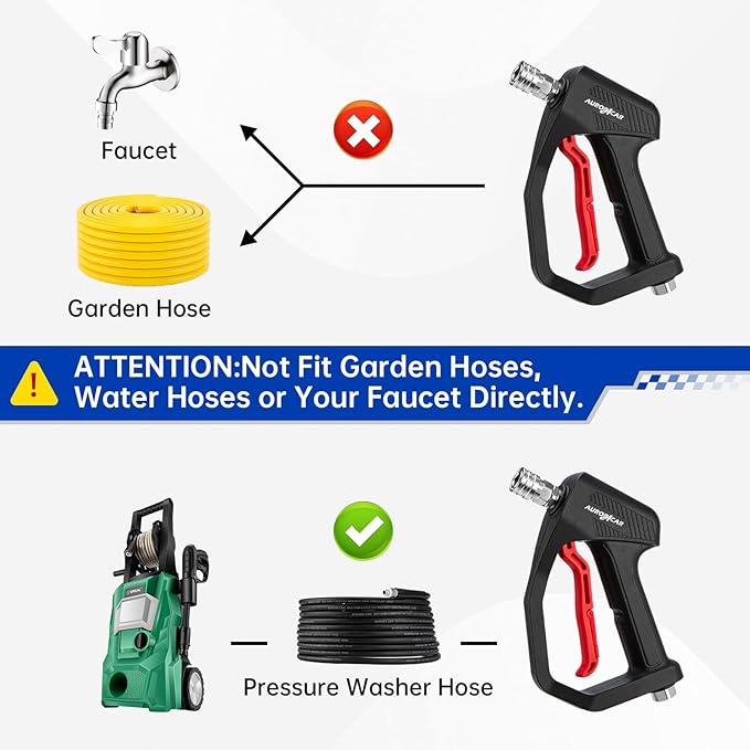 4350 PSI Short Pressure Washer Gun, 1/4” Quick Connector High Pressure Washer Gun with 3/8" Male Plug and M22-14 Fitting, Power Washer Gun Compatible with Foam Cannon, Car Wash Foam Gun
