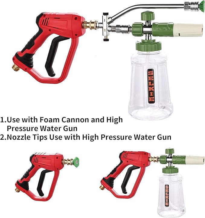 Selkie Foam Cannon with Double Tip Attachment,Adjustable Pressure Washer Foam Blaster with with Dual-Connector Accessory,5 Power Washer Sprayer Nozzles, 1/4" Quick Connect, 3600 PSI