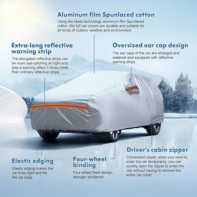 KEYOOG Car Cover, Fit for 180"-206" Length Pickup Truck, 6-Layer All-Weather Waterproof, Universal in All Seasons, Snow Prevention, Rainproof, Acid Rainproof, Sunscreen, Orange Reflective Strip