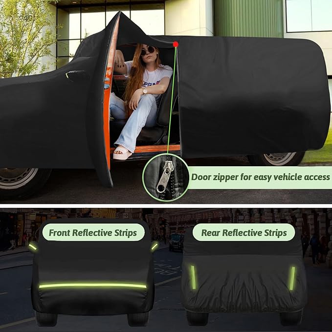 Car Cover for 2007-2025 Chevrolet Tahoe/Cadillac Escalade/GMC Yukon, 6 Layers Heavy Duty Waterproof Sun Rain UV Dust Snow Protection Outdoor Tahoe Car Cover with Cotton Lining and Zipper Door-Black