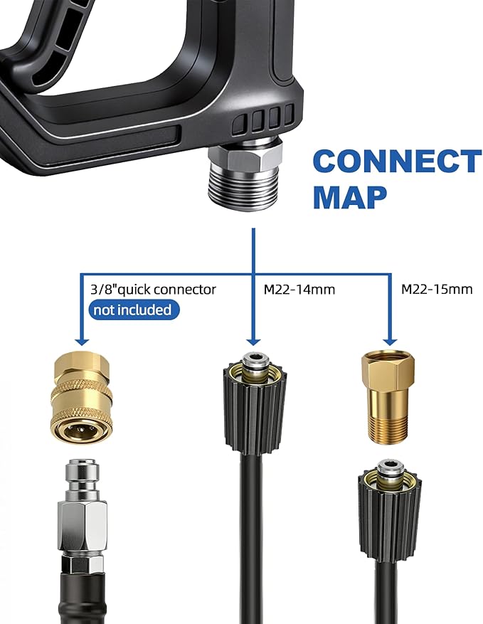 Pressure Washer Gun 4000PSI M22 14/15MM Inlet, Stubby Short Power Washing Gun with 1/4'' Quick Connect for Foam Cannon, Homework Cleaning & Car Wash